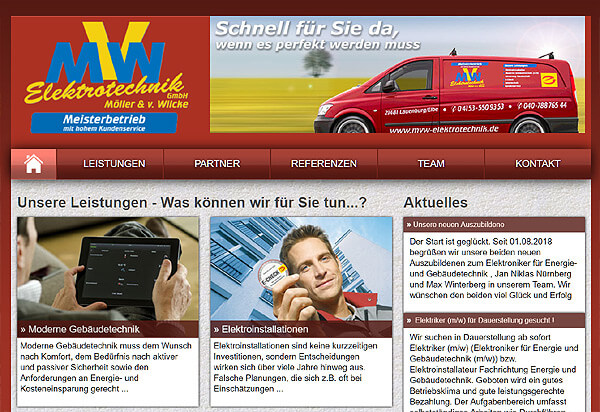 Screenshot Referenz MVW Elektrotechnik aus Lauenburg